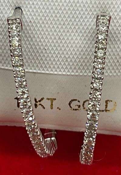 CERTIFIED BRAND NEW 14K WHITE GOLD AND DIAMOND LOOP EARRINGS