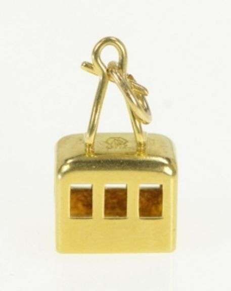 14K Yellow Gold 3D Cable Car Ski Lift Vintage Charm/Pendant