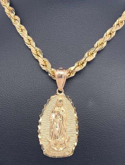 14K YELLOW GOLD MIRACULOUS MEDALLION WITH CHAIN