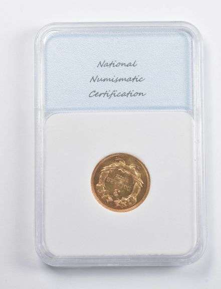 MS62 PL 1872 $3 Indian Princess Head Gold Three Dollar Piece NNC