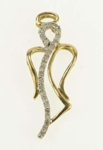 10K Yellow Gold Guardian Angel Diamond Protection Symbol Pendant