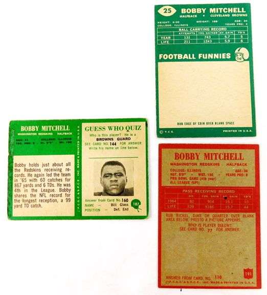 3 Bobby Mitchell, Redskins Football Cards