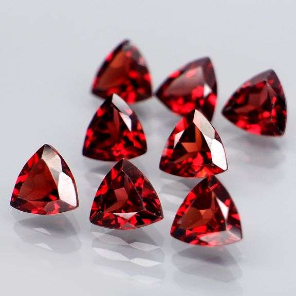 Premium 7.19ct trillion cut cherry red Garnet set