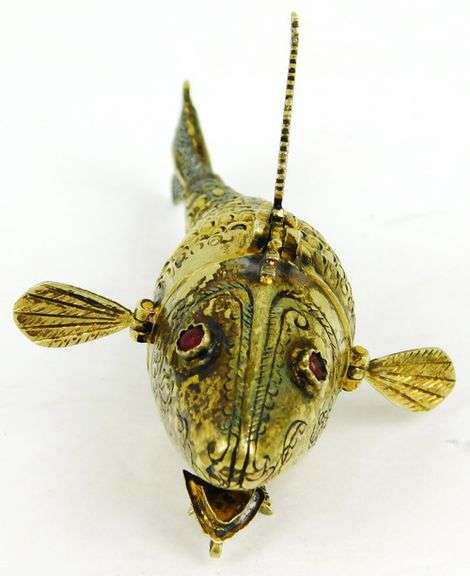 Rare Antique Articulated Fish Vinaigrette