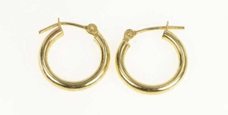 10K Yellow Gold 14.9mm Classic Vintage Simple Round Hoop Earrings
