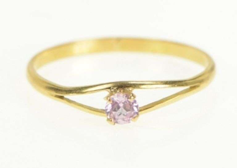 Gold Filled Sim. Pink Topaz Solitaire Vintage Simple Ring