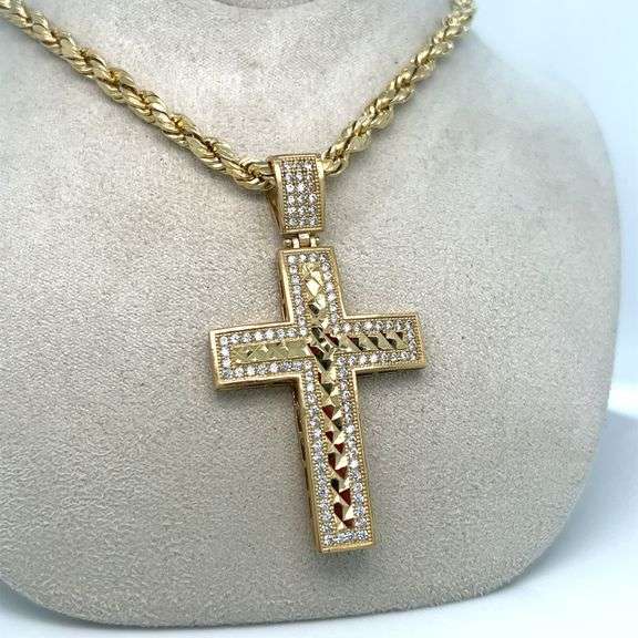 14K YELLOW GOLD CROSS WITH CHAIN