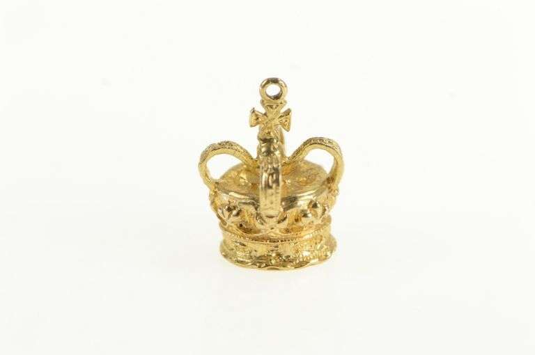 9K Yellow Gold 3D Crown Jewels Queen King Royal Charm/Pendant