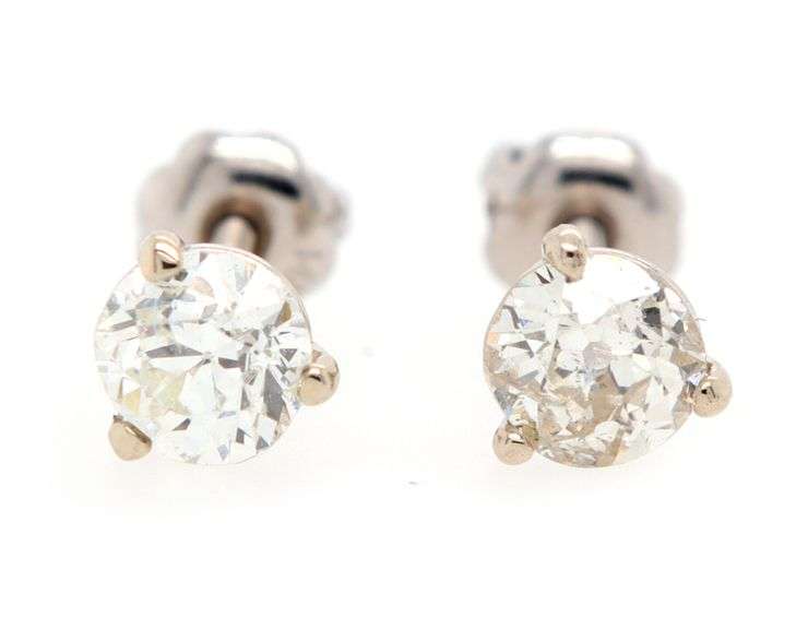 0.80ctw European Cut Diamond Solitaire Stud Earrings in 14K