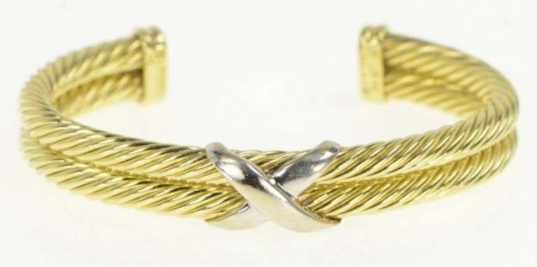 14K Yellow Gold David Yurman X Designer Cable Cuff Bracelet