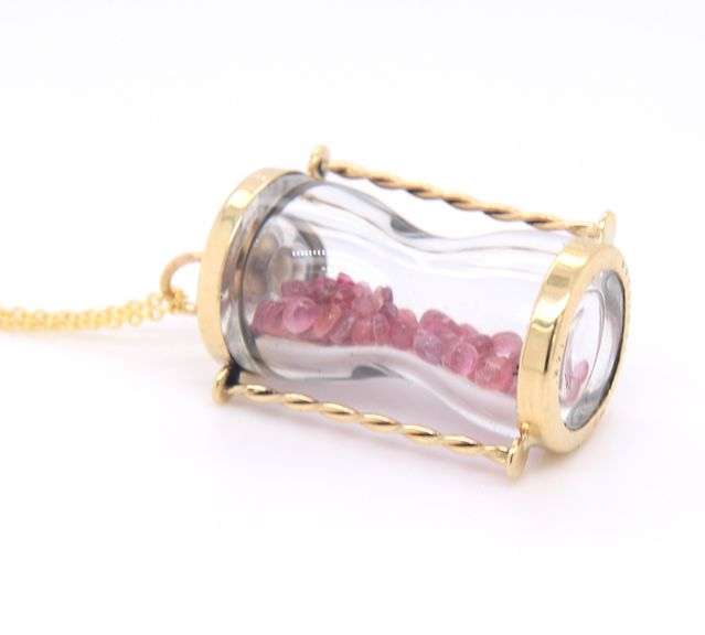 Attractive Yellow Gold Retro Presious Time Ruby Charm Pendant on Chain
