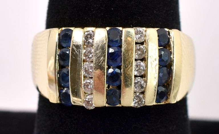 Brilliant Blue Sapphire And Diamond Ring In 14K Yellow Gold