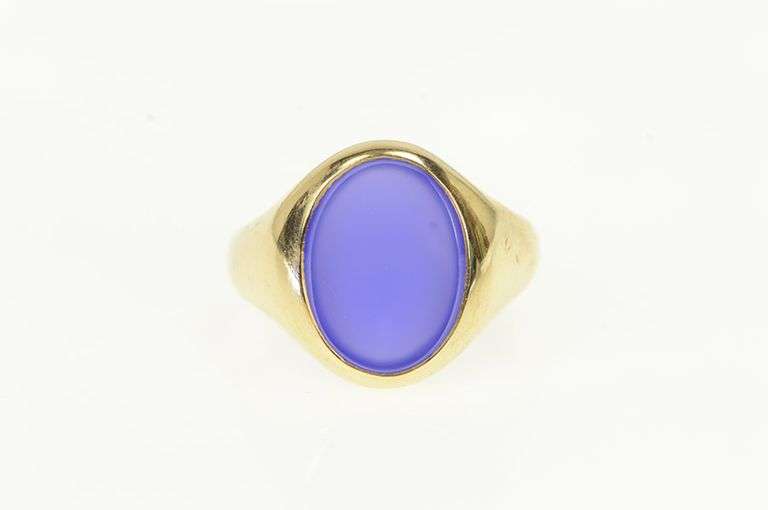 14K Yellow Gold 1960's Oval Sim. Blue Agate Retro Men's Ring