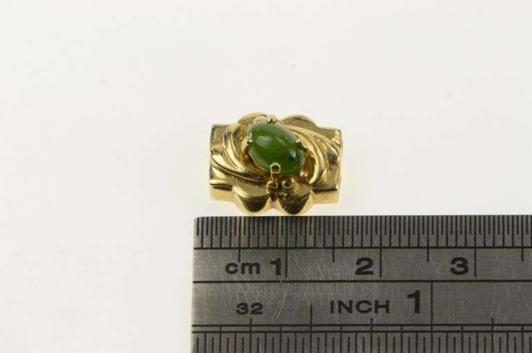 14K Yellow Gold Victorian Style Nephrite Slide Bracelet Charm/Pendant