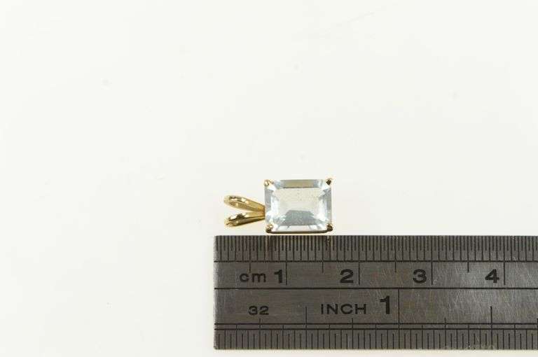 14K Yellow Gold Emerald Cut Solitaire Vintage CZ Statement Pendant