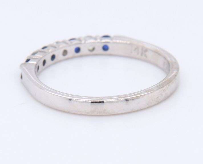 Attractive White Gold Blue Sapphire and Diamond Accent Band