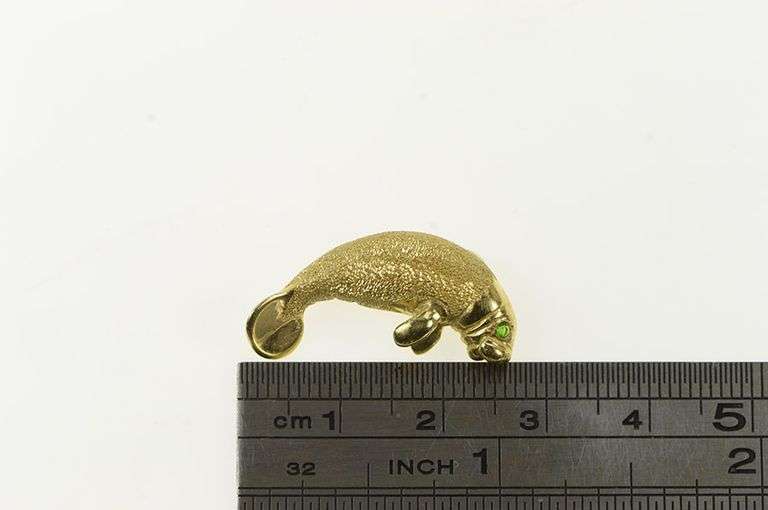 14K Yellow Gold Textured Manatee Ocean Marine Animal Pendant