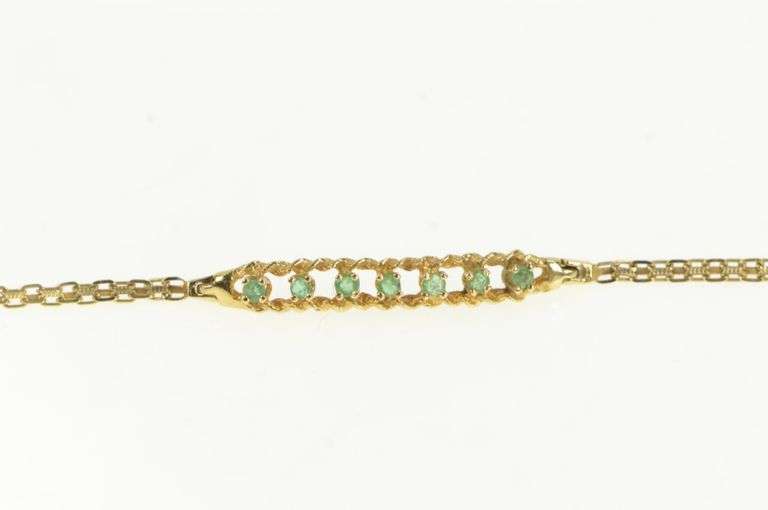14K Yellow Gold Retro Emerald Inset Bar Square Chain Vintage Bracelet