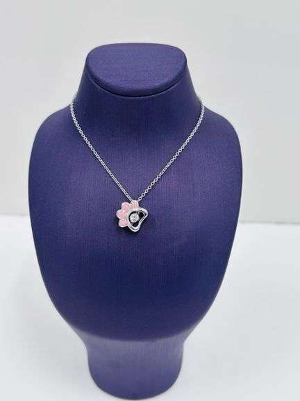 SOLID STERLING SILVER WITH PINK ENAMEL DOG PAW PENDANT
