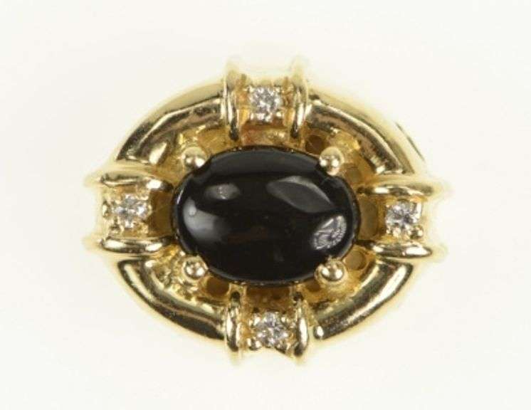 14K Yellow Gold Vintage Onyx Diamond Slide Bracelet Charm/Pendant