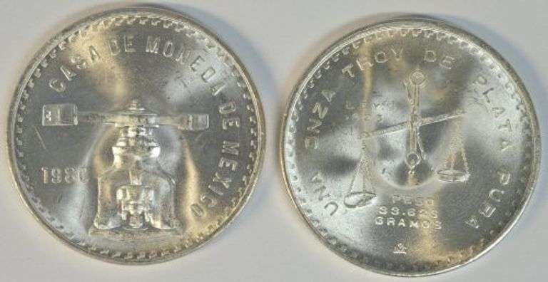 Choice BU Roll of 20 Mexico 1 Onza Silver Dollars from 1980