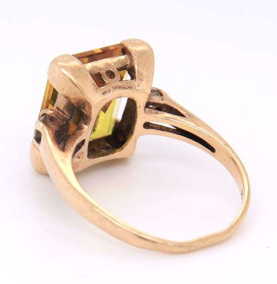 Vintage 10KT Emerald Cut Yellow Sapphire Ring