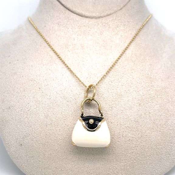 Michael Anthony 14K YELLOW GOLD ENAMEL "PURSE" CHARM NECKLACE