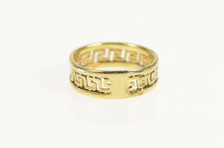 14K Yellow Gold 6.3mm Greek Wave Filigree Pattern Band Ring