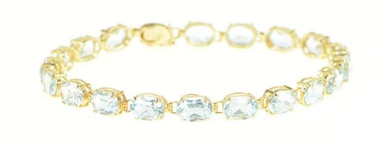 14K Yellow Gold Oval Blue Topaz Classic Vintage Tennis Bracelet