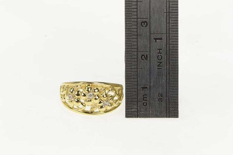 14K Yellow Gold Diamond Domed Flower Floral Statement Ring