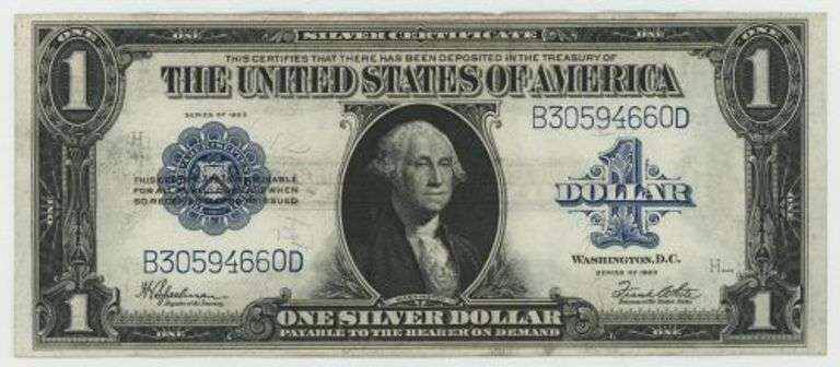 Crisp AU Series of 1923 Large Size $1 Silver Certificate note