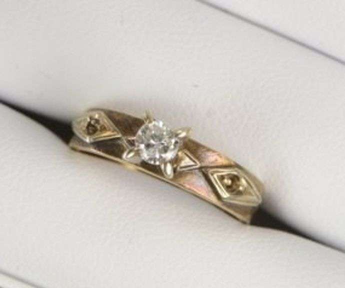 14K Yellow Gold 0.18 Ct Art Deco Diamond Solitaire Engagement Ring