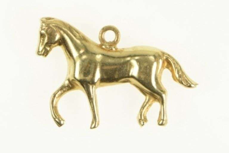 14K Yellow Gold 3D Horse Animal Equestrian Polo Racing Charm/Pendant