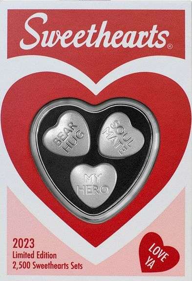 SWEETHEARTS CANDY PAMP SUISSE 3-HEART SET-30.0 GRAMS OF .9999 FINE SILVER