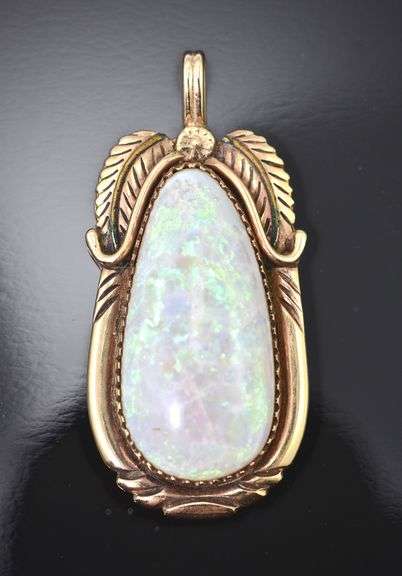 Signed Native American-Style 14K Opal Pendant