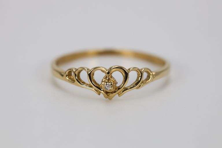 14k Yellow Gold White CZ Solitaire Heart Promise Ring Size 7.5