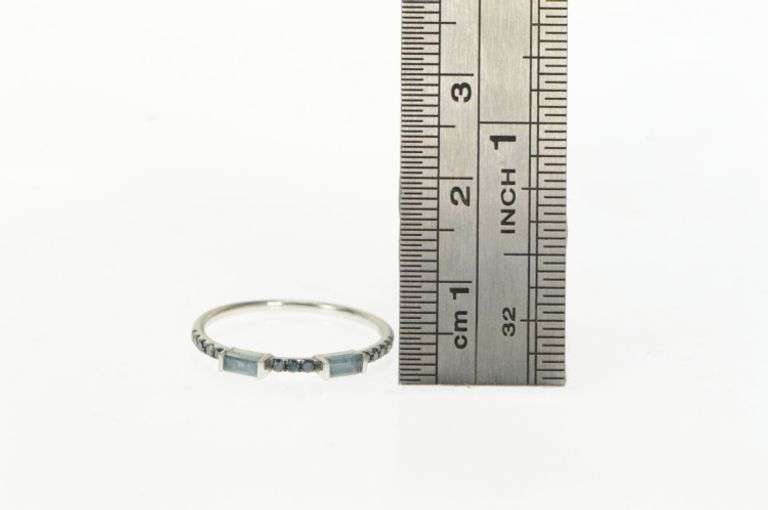 14K White Gold Blue Topaz Blue Diamond Wedding Band Ring