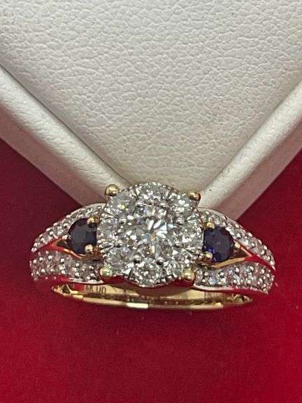 CERTIFIED BRAND NEW 14K GOLD RING WITH DIAMONDS AND SAPPHIRES