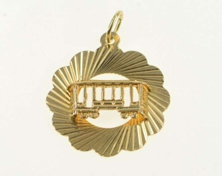 14K Yellow Gold Retro Car Trolley Tram San Francisco Charm/Pendant
