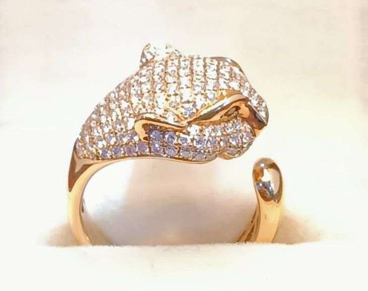 WOMEN'S 14K PAVE DIAMOND PANTHER RING WITH 1.15 CT OF NATURAL DIAMOND AND 2 EMERALDS 0.04CT