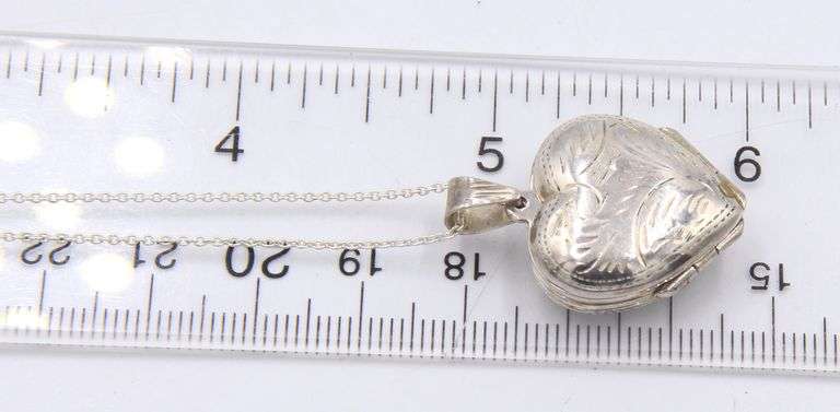 Vintage 925 Sterling Silver Heart Shaped Locket Pendant on Chain