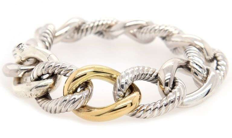 David Yurman Oval Two Tone Link Bracelet in Bonded 18K and Sterling