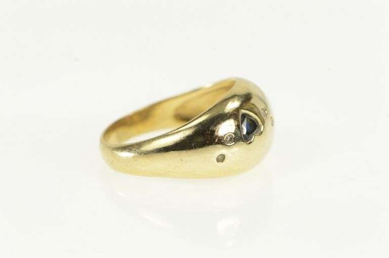 14K Yellow Gold Ruby Sapphire Heart Diamond Domed Statement Ring