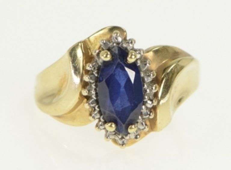 10K Yellow Gold Marquise Syn. Sapphire Diamond Accent Ring