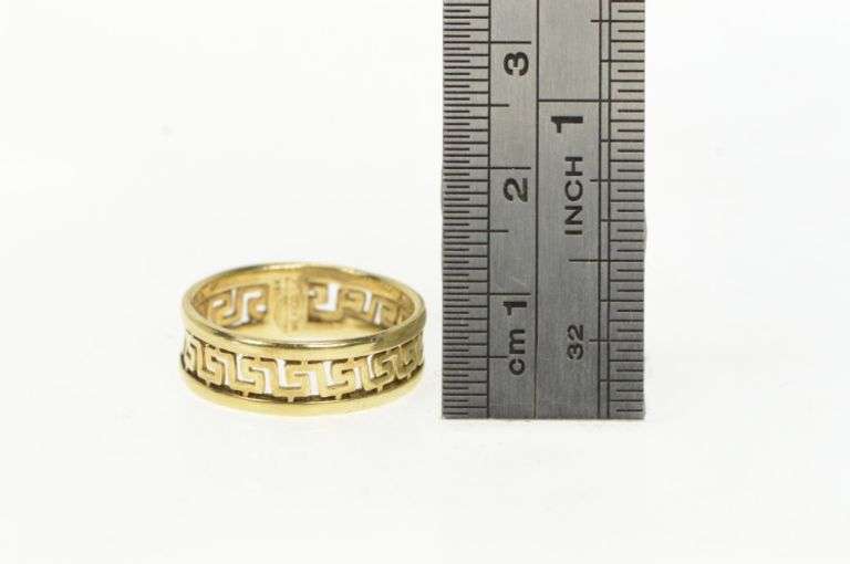 14K Yellow Gold 6.3mm Greek Wave Filigree Pattern Band Ring