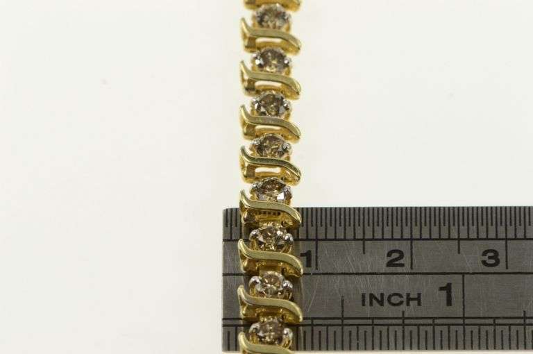 10K Yellow Gold 3.50 Ctw Cognac Diamond Wavy Link Tennis Bracelet