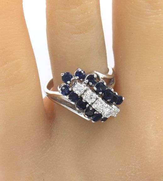 Favorite White Gold Blue Sapphire and Diamond Waterfall Ring