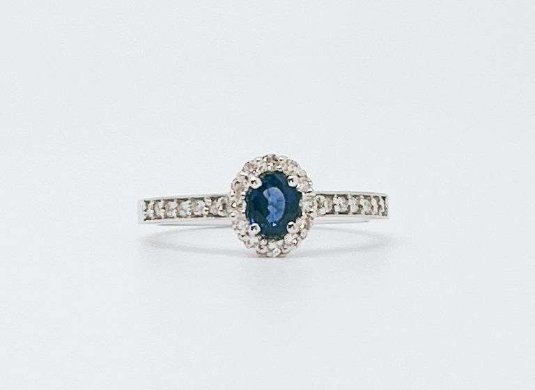 14kt Solid White Gold, Blue Sapphire, & Diamond Ring
