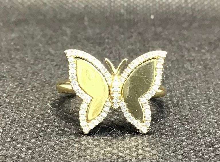 CUTE 14K MATTE  GOLD BUTTERFLY DIAMOND RING