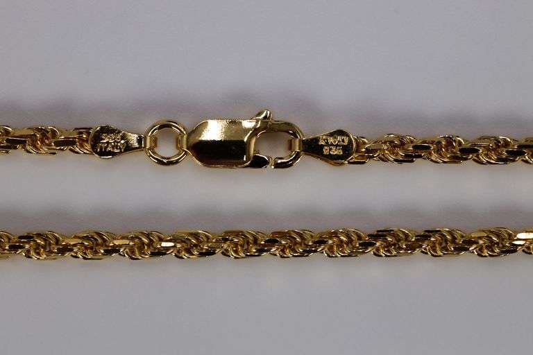 22k Yellow Gold Plated Sterling Silver Diamond-Cut Rope Chain 2.8mm Solid 925 Italy New Necklace 36"